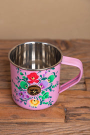 Hand Painted Pink Floral Stainless Steel Mug