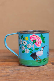 Hand Painted Sky Blue Floral Stainless Steel Mug