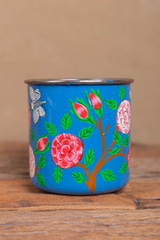 Hand Painted Blue Floral Stainless Steel Mug