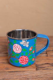 Hand Painted Blue Floral Stainless Steel Mug