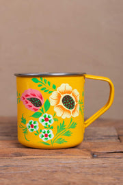 Hand Painted  Yellow Floral Stainless Steel Mug