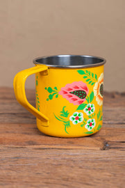 Hand Painted  Yellow Floral Stainless Steel Mug