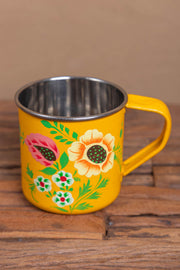 Hand Painted  Yellow Floral Stainless Steel Mug