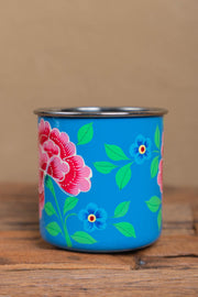 Hand Painted Smoke Blue Floral Stainless Steel Mug