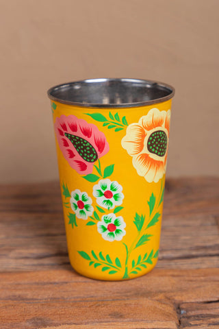 Hand Painted Yellow Floral Stainless Steel Tumbler