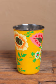 Hand Painted Yellow Floral Stainless Steel Tumbler