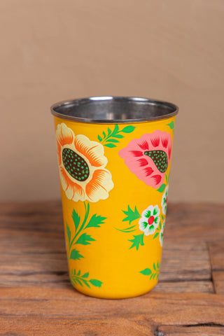 Hand Painted Yellow Floral Stainless Steel Tumbler