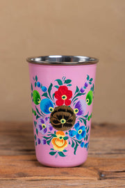 Hand Painted Pink Floral Stainless Steel Tumbler 