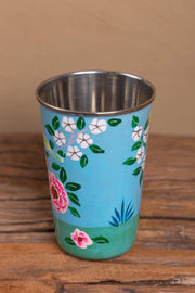 Hand Painted Sky Blue Floral Stainless Steel Tumbler