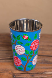 Hand Painted Blue Floral print Stainless Steel Tumbler