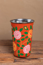 Hand Painted Red Floral Stainless Steel Tumbler