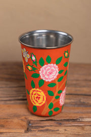 Hand Painted Red Floral Stainless Steel Tumbler