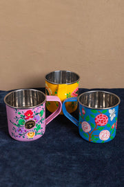 Hand Painted Blue Floral Stainless Steel Mug