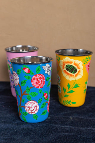 Hand Painted Blue Floral print Stainless Steel Tumbler