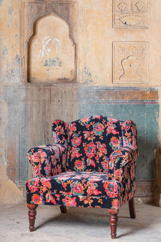 Black Valley of Flowers Velvet  Armchair | Birch&Yarn