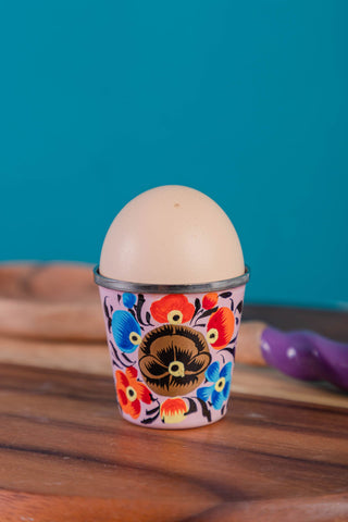 Pink Hand Painted Stainless Steel Egg Cup