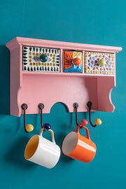 Pink Wooden Spice Rack with Drawers & Hooks